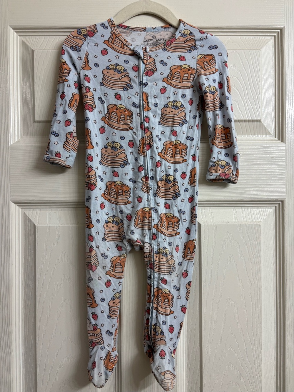 Caden Lane Light Blue Pancake Print Zip Footie
